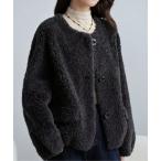 ショッピングもこもこ ムートンコート ボアコート もこもこノーカラーショートジャケット レディース