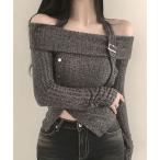 ニット セーター オフショルダー×ホルターネック リブニット レディース