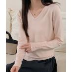 ニット セーター パールボタン付きVネックニットプルオーバー レディース