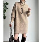 ショッピングチュニック ニット セーター 「WEB限定」クロス編みタートルチュニック レディース