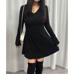 ショッピングワンピ ワンピース Vネックフレアーワンピ