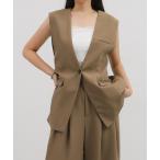 ショッピングアンドミー ベスト ジレ ノーカラーツイルジャケットベスト レディース