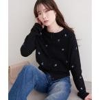 カーディガン PBTフラワー刺繍クロップドカーディガン レディース