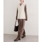 ワンピース 袖口シャーリングベロアワンピ