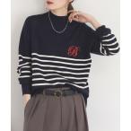 ニット セーター BRODIAEA ボーダーロゴ刺繍ハイネックニット レディース