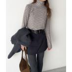 tシャツ El mar　ランダムボーダーハイネックロンT レディース