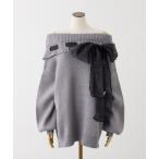 ショッピングONE ワンピース リボン付きオフショルニットワンピ