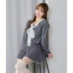 ショッピングセットアップ セットアップ レース襟配色ニットセットアップ レディース