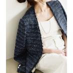 ジャケット ノーカラージャケット quaranciel: ツイード ノーラペル フリンジ ジャケット レディース