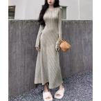 ショッピングニットワンピ ワンピース リブニットワンピース 長袖 ロングワンピ