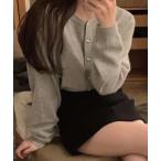 カーディガン 「5色展開」ゴールドハートボタンクルーネックカーディガン レディース