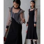 「RUIRUE BOUTIQUE」 ノースリーブワンピース 3L ブラック×ホワイト レディース