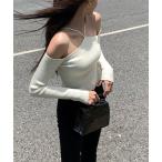 ニット セーター ネックストラップオフショルニットトップス レディース