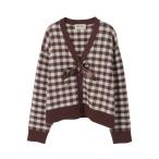 カーディガン ギンガムチェックニットカーディガン レディース