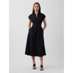 ワンピース ポプリン シンチ ミディ シャツワンピース