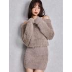 ワンピース オフショルデザインシャギーニットワンピース