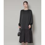 ショッピングサテン ワンピース 異素材切り替えギャザーサテンワンピース