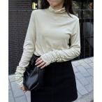 ショッピングハイネック tシャツ ハイネック袖ギャザーロンT レディース