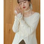 tシャツ タイ付きギャザートップス レデ