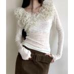 tシャツ チュール花モチーフ水玉トップス レディース