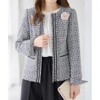 ショッピングフリンジ ジャケット ノーカラージャケット フリンジ使いツイードノーカラージャケット レディース
