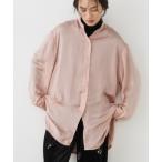 ショッピングサテン ブラウス シャツ サテンバンドカラーロングシャツ レディース