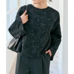 ショッピングフラワー ブラウス シャツ フラワージャガード クルーネックブラウス レディース