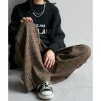 ショッピング柄 パンツ ウォッシャブル 「選べる2丈」チェック柄ワイドパンツ レディース