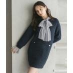 ワンピース 2025秋冬新作 チュールボウタイラメニットミニワンピース