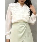 ショッピングシフォン ブラウス シャツ シフォンロングスリーブラッフルブラウス レディース