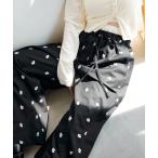 パンツ 「新色追加/2サイズ展開/低身長サイズ」フラワーステッチワイドパンツ レディース