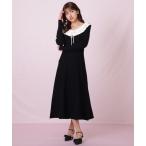 ショッピングフリル ワンピース フリル襟バイカラーニットワンピース