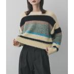 ショッピングボーダー ニット セーター 「洗濯可」シャギーハイショクボーダーニット レディース