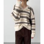 ショッピングボーダー ニット セーター El mar　Vネックボーダーニット レディース