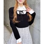 ショッピングリボン ニット セーター シャツドッキングフロントリボンニット レディース