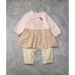 ベビー服 ロンパース うさぎプリント＆小花柄切替 カバーオール