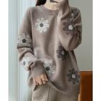 ショッピングニットワンピ ニット セーター 花柄刺繍ニットプルオーバー レディース