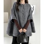 ショッピング柄 コート アウター 千鳥格子柄ケープコート レディース