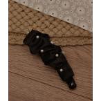 ヘアクリップ 「resonance」くしゅくしゅデザイン サテン 小粒パール バナナクリップ