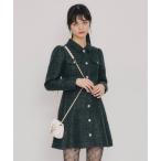 ワンピース ビジューボタンファンシーツイードシャツミニワンピース
