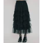 スカート ギャザーチュールティアードロングスカート