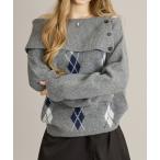 ショッピングアーガイル ニット セーター アーガイル変形襟ニット レディース