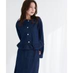 デニムジャケット gジャン ノーカラーペプラムデニムジャケット レディース