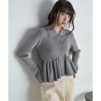 カーディガン ペプラムリブニットポロカーディガン レディース
