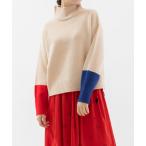 ニット セーター 袖口配色ハイネックセーター レディース