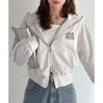 パーカー 「mily bilet」1枚は持っておきたい！垢抜け必至。胸元ワッペン付きダブルジップパーカー（長袖） レディース