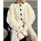 ニット セーター レースフリルくるみボタンカーデ レディース