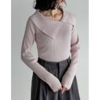 ショッピングリエディ ニット セーター ボタン付きアシンメトリーネックトップス レディース