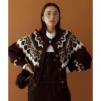 ショッピング柄 カーディガン リブ　イン　コンフォート　人気スタイリスト石上美津江さんとつくった　大人に似合う北欧柄のニットカーディガン レディース