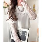 tシャツ レースでカジュアルの中に女性らしさをプラス!レイヤード風レース袖ドッキングTシャツ（レース柄アソート） レディース